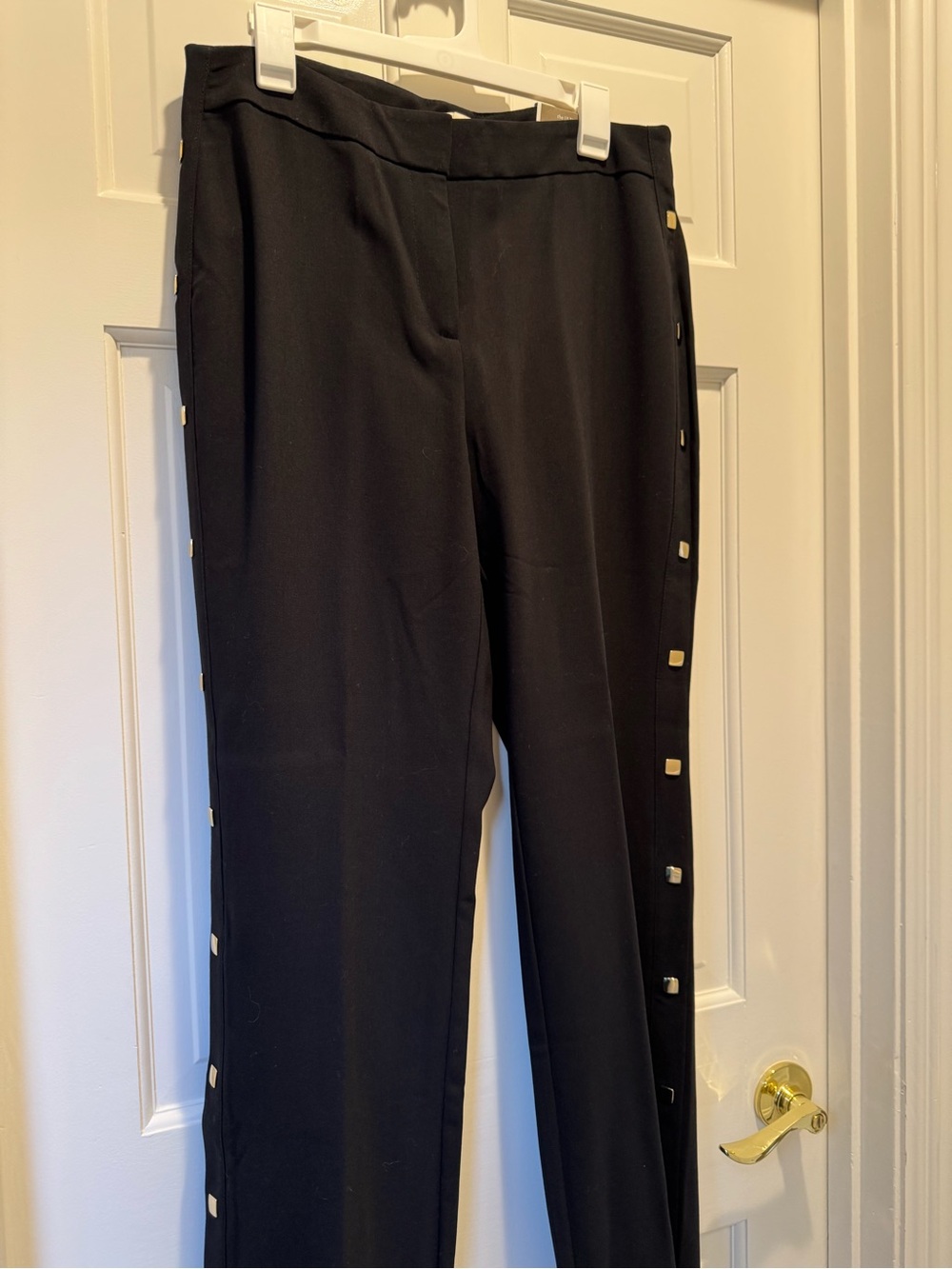 Chico's Black Straight-Leg Pants with Side Gold Accents